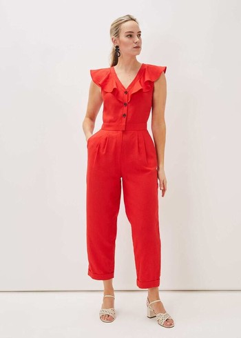 Phase Eight Jamilla Linen Jumpsuit Red Canada | NMWRIH-865